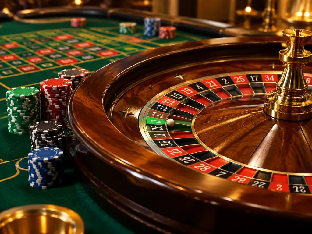 Roda roulette Eropa kasino win33 dengan bola dan chip