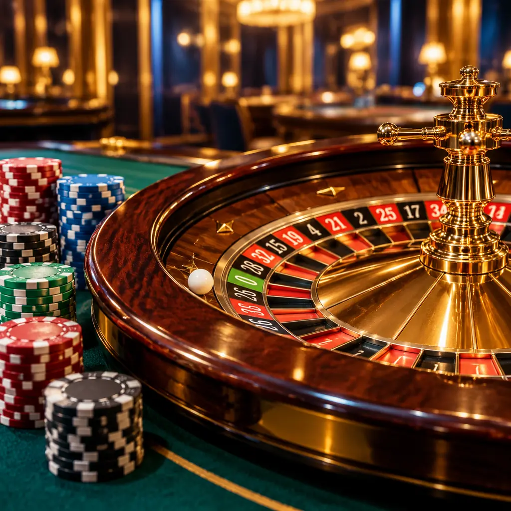 Roda roulette Eropa kasino win33 dengan bola dan chip