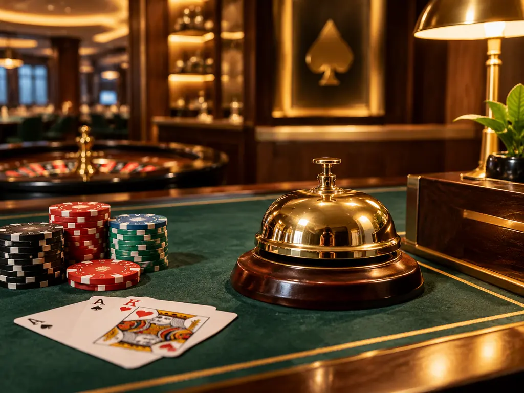 Meja dukungan pelanggan kasino win33 dengan chip dan kartu