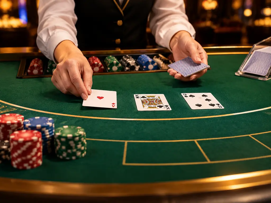 Meja dealer langsung kasino win33 dengan kartu dan chip