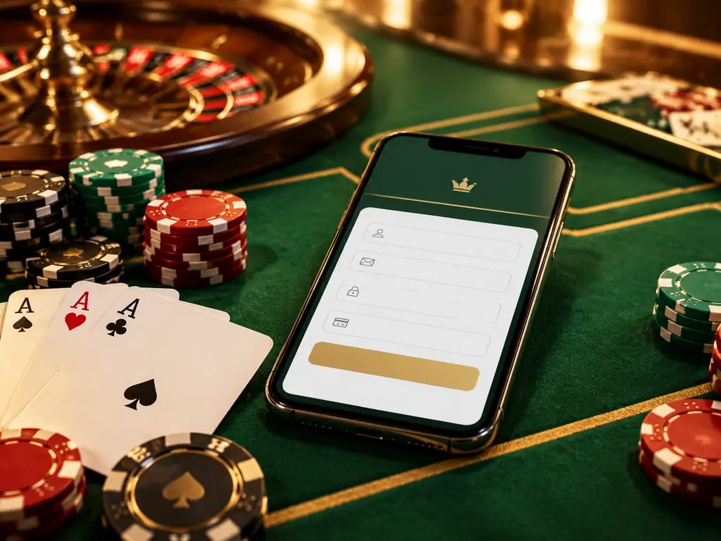 Meja kasino dengan ponsel dan chip untuk pendaftaran win33