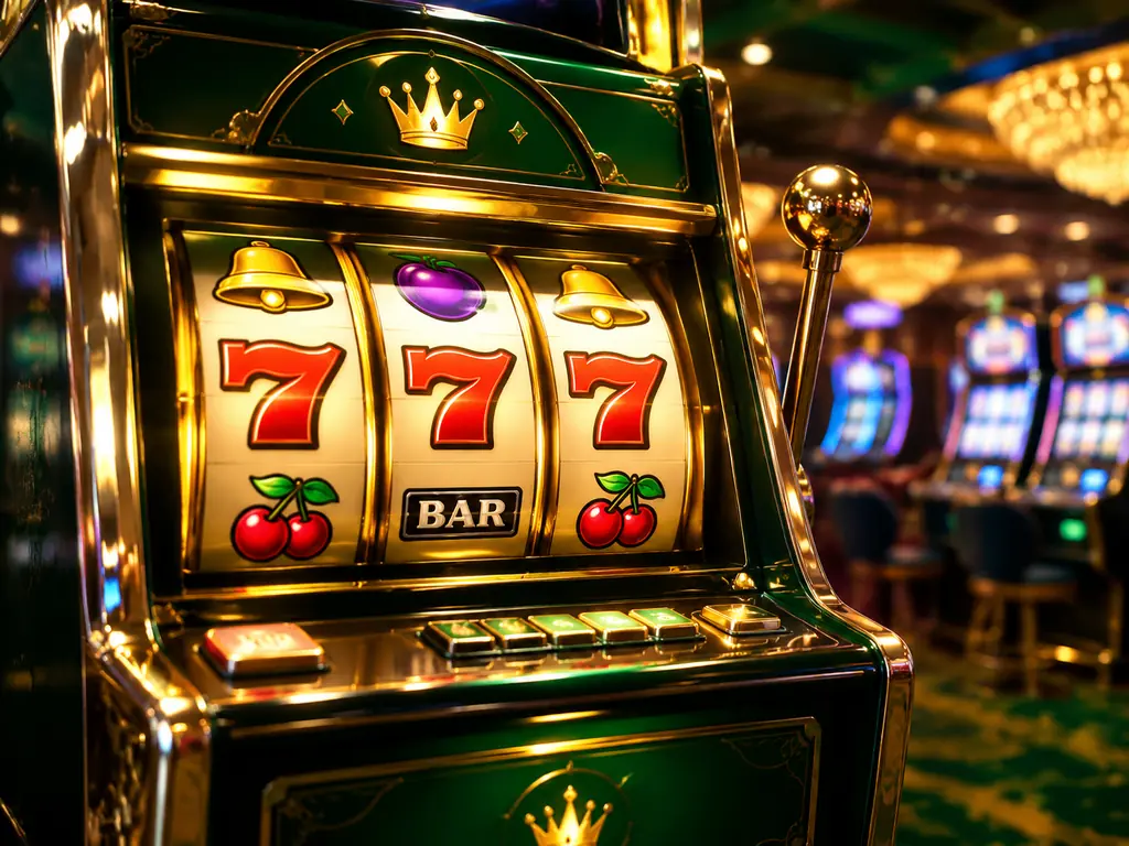 Tampilan dekat mesin slot kasino win33 dengan gulungan menyala